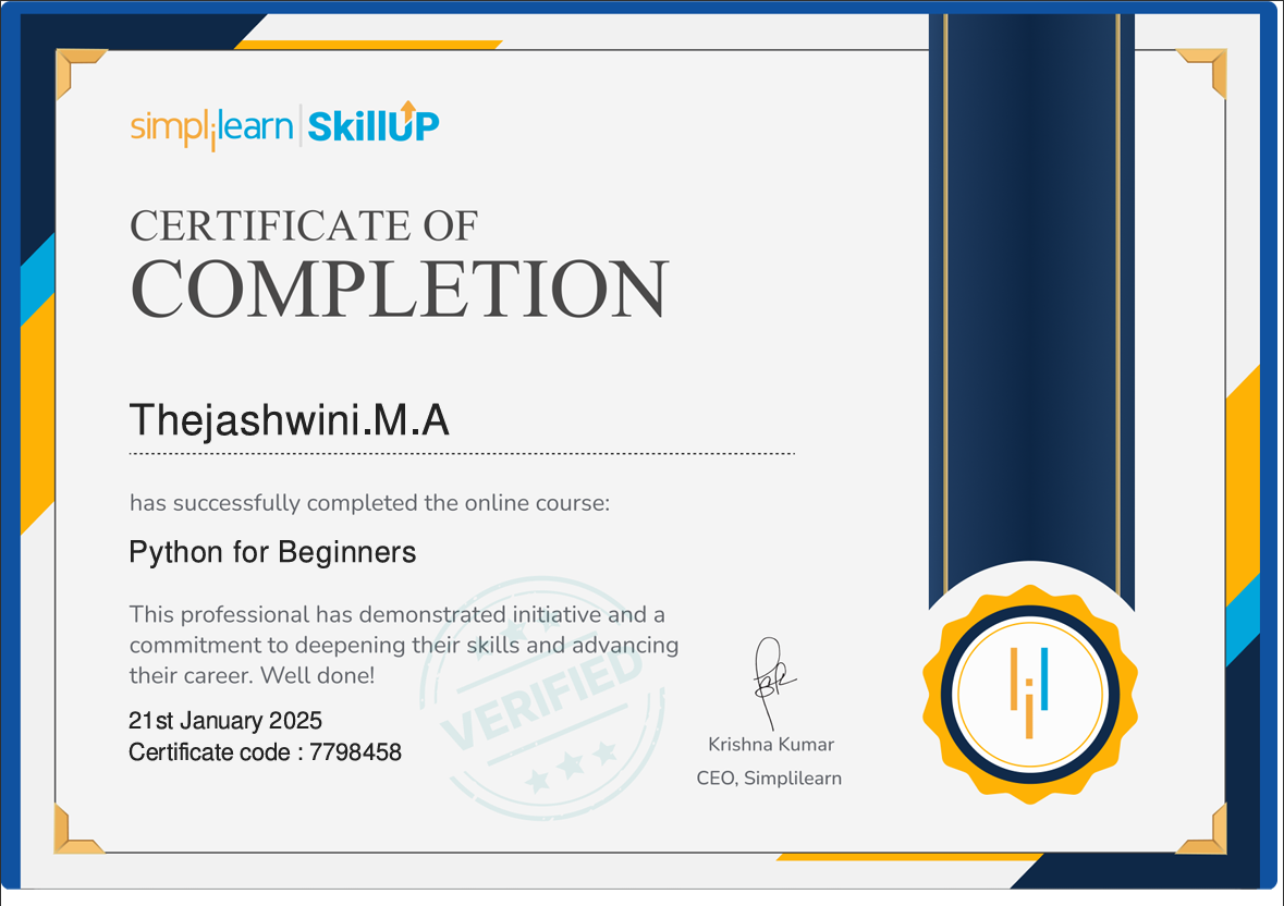 Simplilearn Python Certificate